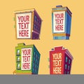 Set of vector isometric icons buildings in cartoon style Royalty Free Stock Photo