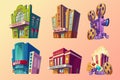 Set of vector isometric illustration of buildings cinema in cartoon style Royalty Free Stock Photo