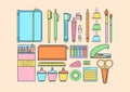 Set of vector items for school and university. Stationery, notepads, pencils, pens. Bright colors, flat, cartoon style Royalty Free Stock Photo