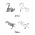 Set of vector japanese paper origami birds