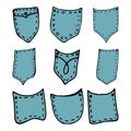 set of vector jeans pockets with stitching