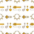 Set of vector jewelry line seamless pattern. Diamond luxury colorful collection. Fashion gemstone silhouettes.