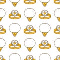 Set of vector jewelry line seamless pattern. Diamond luxury colorful collection. Ring and necklace silhouettes. Gold gem