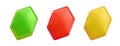 Set of vector jewels of different colors. Green, red and yellow hexagonal crystal
