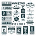 Set of vector kayaking and canoeing logo, badges and design elements