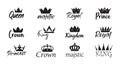 Set of vector king crowns icon on white background. Vector Illustration. Emblem and Royal symbols