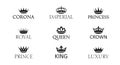 Set of vector king crowns icon on white background. Vector Illustration. Emblem and Royal symbols