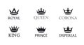 Set of vector king crowns icon on white background. Vector Illustration. Emblem and Royal symbols