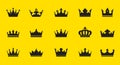 Set of vector king crowns icon on yellow background. Vector Illustration. Emblem and Royal symbols