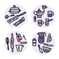 Set of vector kitchen equipments in doodle style.