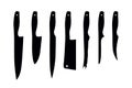 Set of vector kitchen knifes. Black icons on white backgound Royalty Free Stock Photo