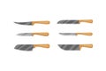 Set of vector knives for butcher shop. Kitchen knive and cutter. Utensils for cooking, kitchenware, and weapon knifes.