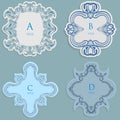 Set vector label, vintage frame for an inscription, calligraphic ornament, template to cut paper, space for images or lettering, 3