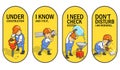 Set of Vector Labels: Funny Cartoon Workers. Sticker Design