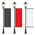 Set of vector lamposts with advertising flags.