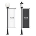 Set of vector lamposts with advertising flags.