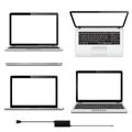 Set of vector laptops with blank screen in different positions Royalty Free Stock Photo