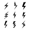 Set of vector lightnings. Simple icons on white backgound Royalty Free Stock Photo