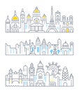 Set Vector Line Banners Paris, London and New York Royalty Free Stock Photo