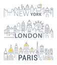 Set Vector Line Banners Paris, London and New York Royalty Free Stock Photo