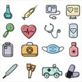 Set vector line color icons, sign and symbols in flat design medicine and health for mobile concepts and web apps. Royalty Free Stock Photo