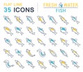 Set Vector Line Icons of Freshwater Fish Royalty Free Stock Photo