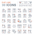 Set Vector Line Icons of 3D Bioprinting. Royalty Free Stock Photo