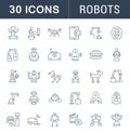 Set Vector Line Icons of Robots. Royalty Free Stock Photo