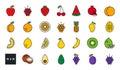 Set of vector linear color icons. Fruits and berries. Contour, shape, outline. Thin line. Modern minimalistic design