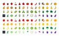 Set of vector linear flat color icons. Vegetables, fruits and berries. Contour, shape, outline isolated on white. Thin Royalty Free Stock Photo