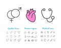 Set of vector linear icons gender, human internal organs, medical