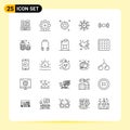 Set of 25 Vector Lines on Grid for signal, basic, medical, viral, network