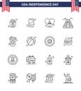 Set of 16 Vector Lines on 4th July USA Independence Day such as cola; usa; heart; american; building