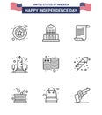 Set of 9 Vector Lines on 4th July USA Independence Day such as flag; washington; text; usa; monument Royalty Free Stock Photo