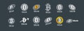 A set of vector logos with the image of Bitcoin