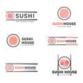 Set of vector logos for sushi. Logo design for restaurants of Japanese food