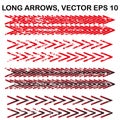 Set of vector long textured arrows