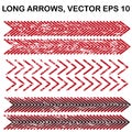 Set of vector long wide-angle textured arrows