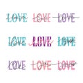 Set vector of love hand-drawn lettering isolated on white background. Royalty Free Stock Photo