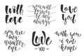 Set of vector love romantic lettering for greeting cards Royalty Free Stock Photo