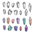 Set of vector magical crystals. Line art. Mystery witchcraft