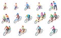 Set of vector man and woman on bike, bicycle Royalty Free Stock Photo