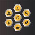 Set of vector mobile action game icons. App template hexagon buttons for shooting game, user interface symbols Royalty Free Stock Photo