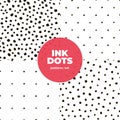 Set of vector monochrome abstract dot seamless pattern. Black irregular grunge hand drawn ink dots isolated on white background.