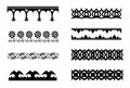 Set of vector monochrome border pattern brushes