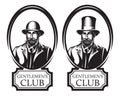 Set of vector monochrome illustrations for gentleman s club