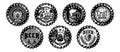 Set of vector monochrome illustrations with metal caps for beer bottles Royalty Free Stock Photo