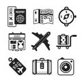 Set of vector monochrome travel icons in flat style Royalty Free Stock Photo
