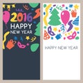 Set of vector multicolor hand drawn New Year greeting cards. Royalty Free Stock Photo