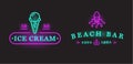 Set of Vector Neon Sign Beach Sea Bar Elements and Summer can be
